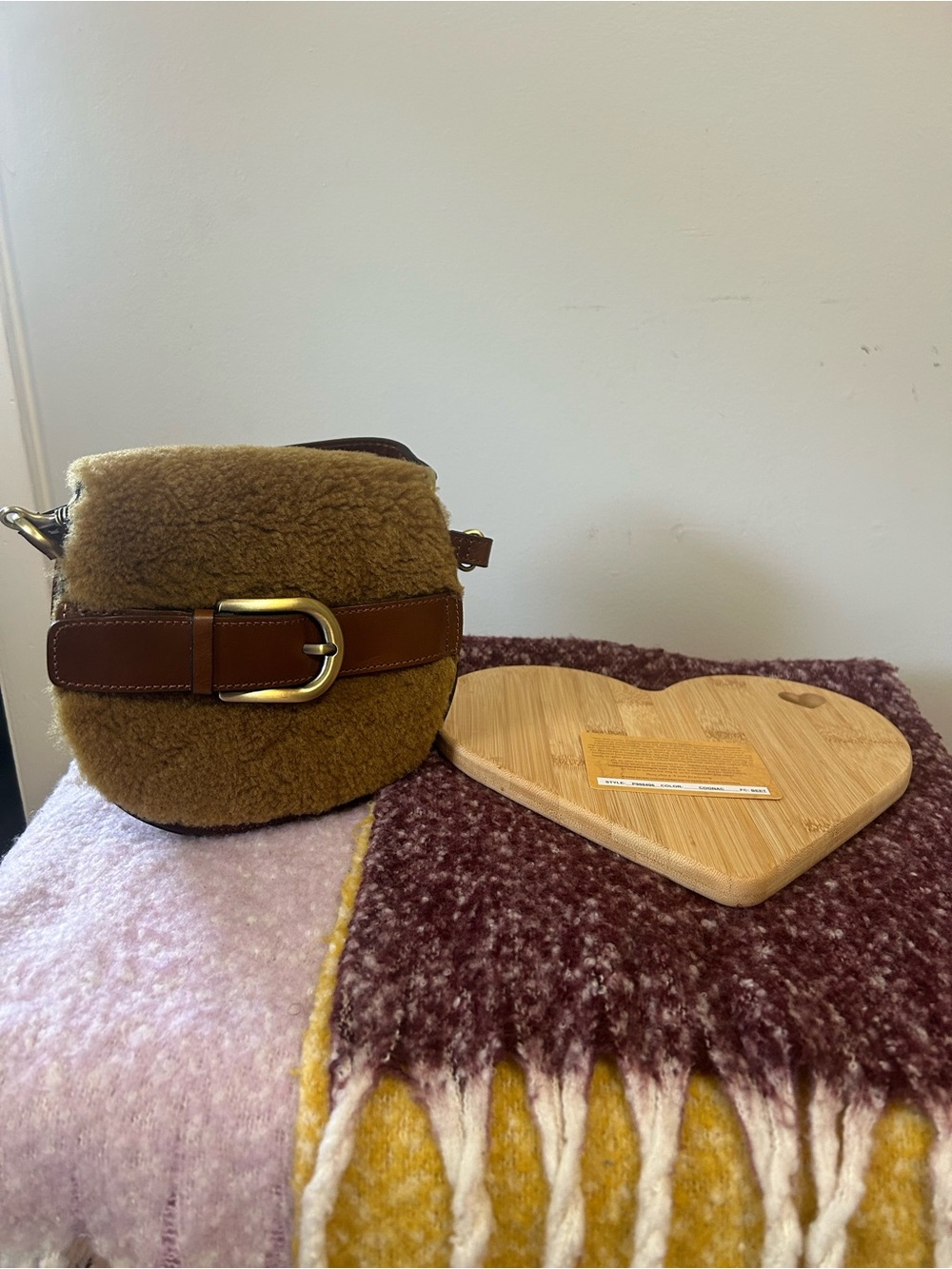 Patricia Nash Tan Brown Shearling Crossbody with Buckle
